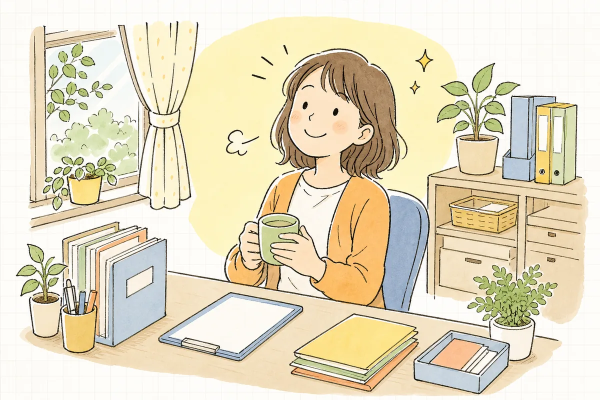 給付費請求の確認を終え、送信前にほっと肩の力を抜いてほほえむ保育園の事務担当者