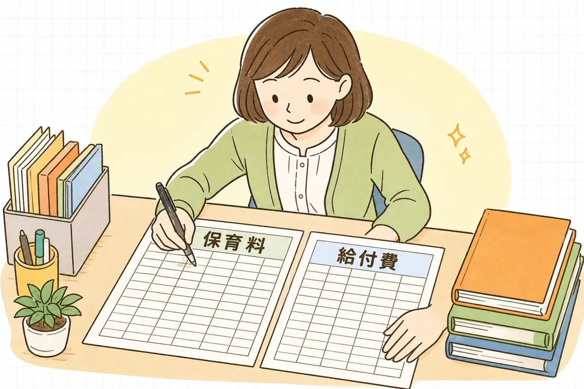 「保護者の負担0円」でも公定価格は変わらず市区町村が負担する、というお金の流れを名簿と照らして確認する事務担当者