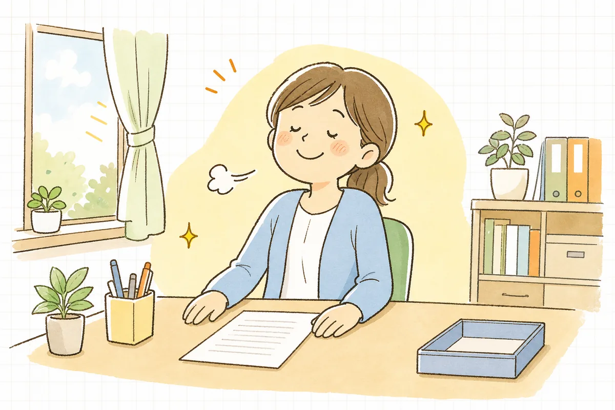 パート職員の加入判定のメモを書き終えて、ほっと表情をやわらげる保育園の事務担当者